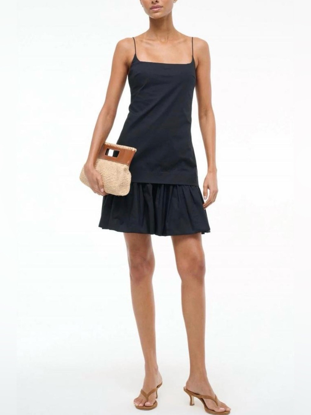 STAUD Black Spaghetti-Strap Mini Dress